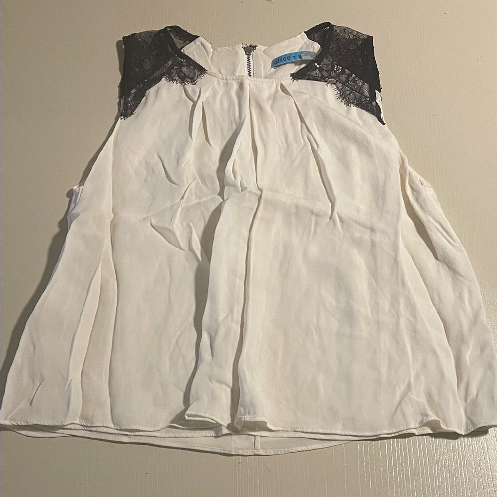 Alice + Olivia Ivory Top with Black Lace Detail- Size XS